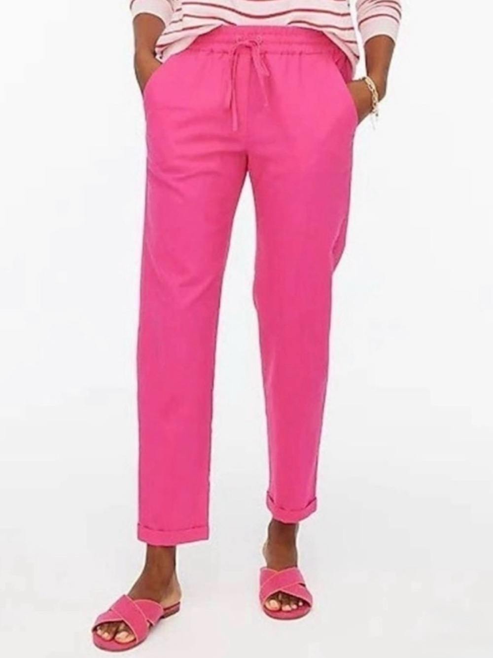 J. Crew Hot Pink Drawstring Linen Ankle Pants - Size 8
